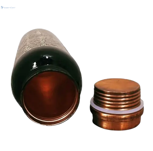 32 oz Black Floral Copper Water Bottle Ayurvedic Pure Copper Drinkware with Leak-Proof Lid SuperCom