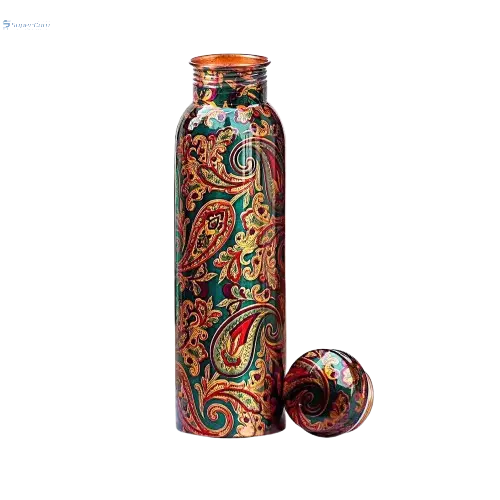 Green Floral Copper Water Bottle – 32 Oz | 100% Pure Ayurvedic Copper - The Copper Veda Co.