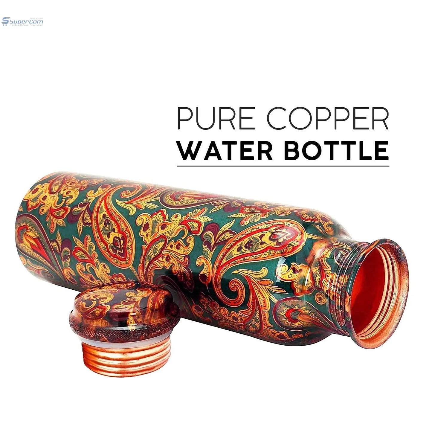 Green Floral Copper Water Bottle – 32 Oz | 100% Pure Ayurvedic Copper - The Copper Veda Co.
