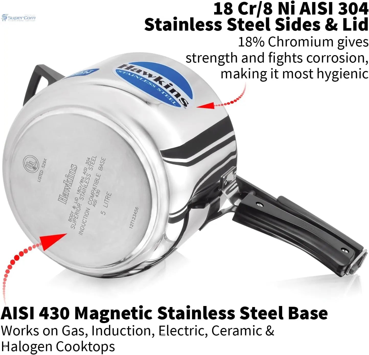 Hawkins 5 Litre Pressure Cooker, Stainless Steel Inner Lid Cooker, Induction Cooker, Silver (HSS50) Hawkins