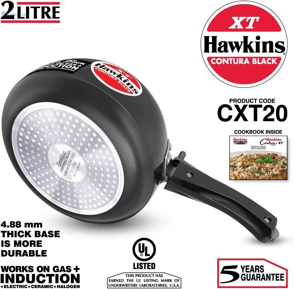 Hawkins CXT20 2-L Contura Black XT Hard-Anodised Pressure Cooker (Inner-Lid)
