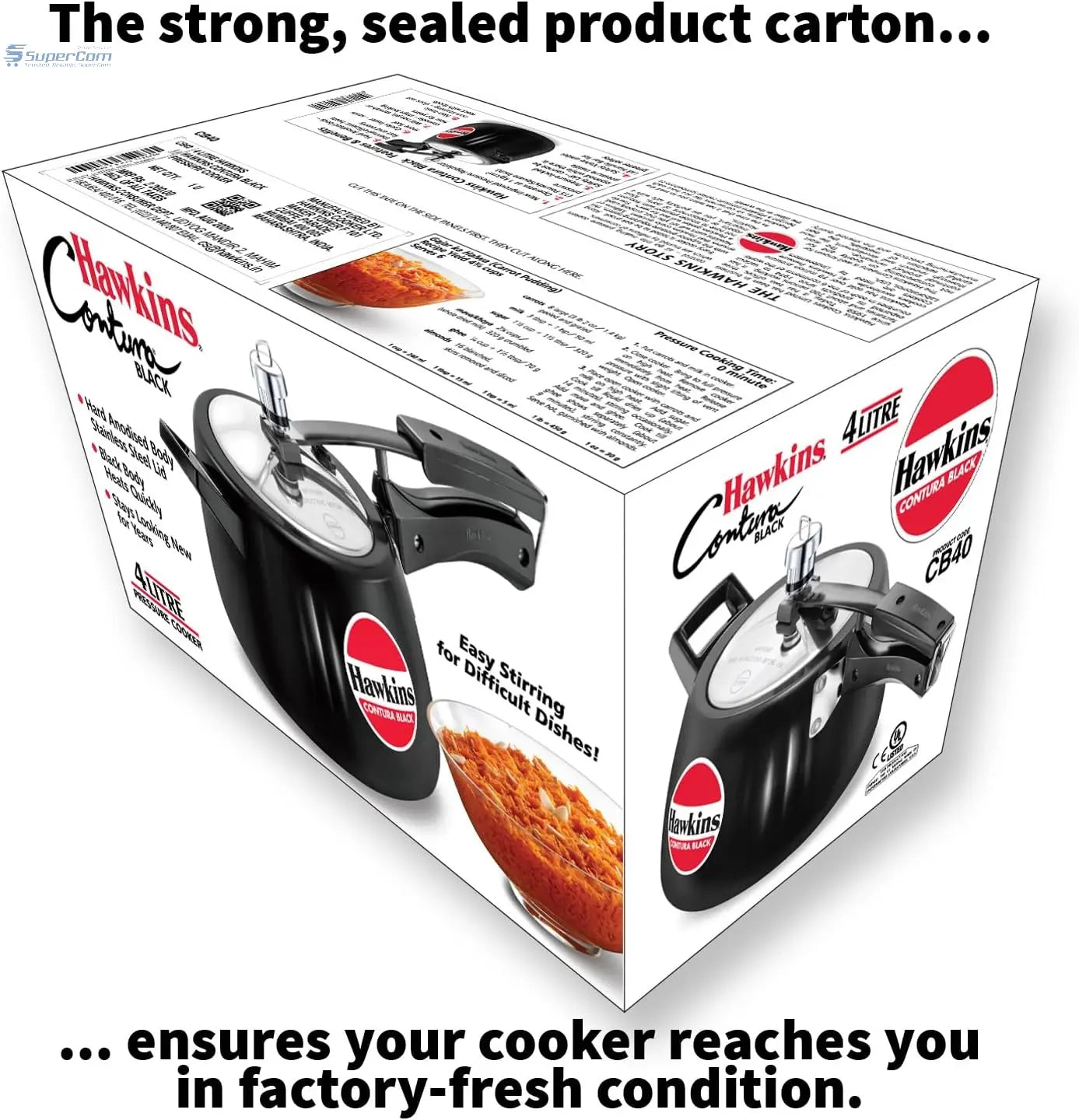 Hawkins Contura Black CB40 4-Litre Hard Anodised Pressure Cooker (Inner-Lid)