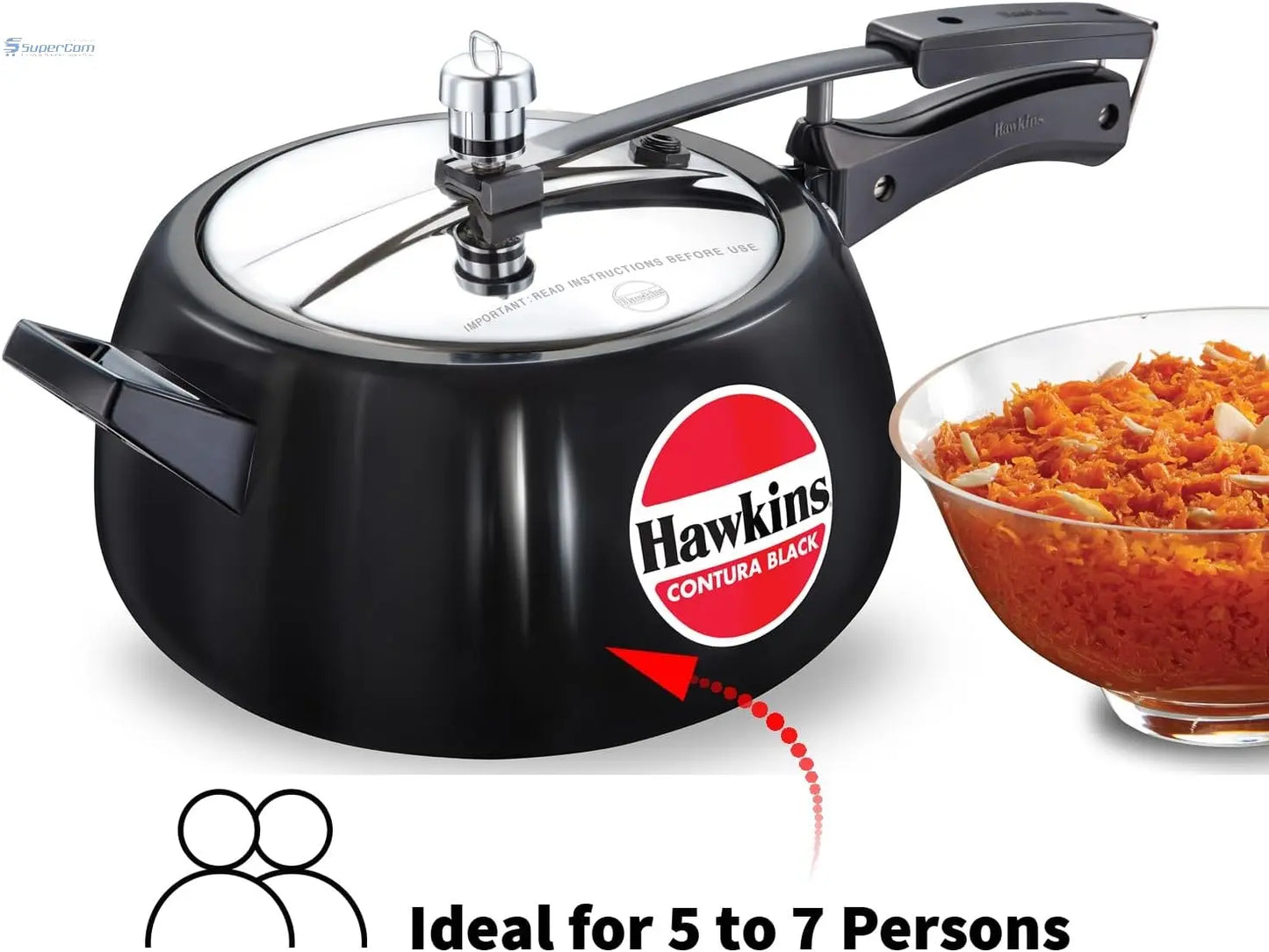 Hawkins Contura Black CB50 5-Litre Hard Anodised Pressure Cooker (Inner-Lid)