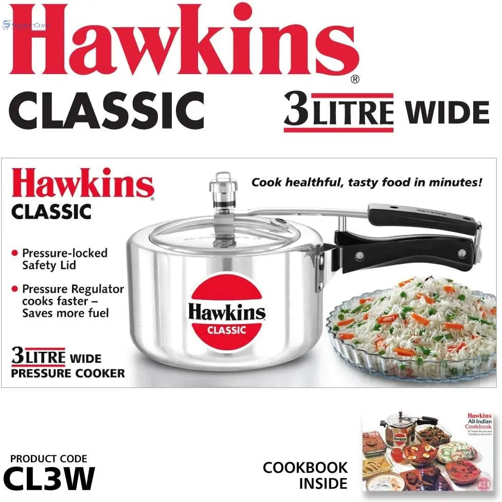 Hawkins Contura CL3W 3 Liter Aluminum Stovetop Pressure Cooker (White)