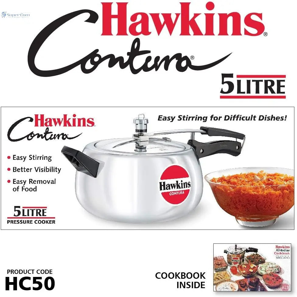 Hawkins Contura HC50 5-Litre Aluminium Pressure Cooker (Silver, Inner-Lid)