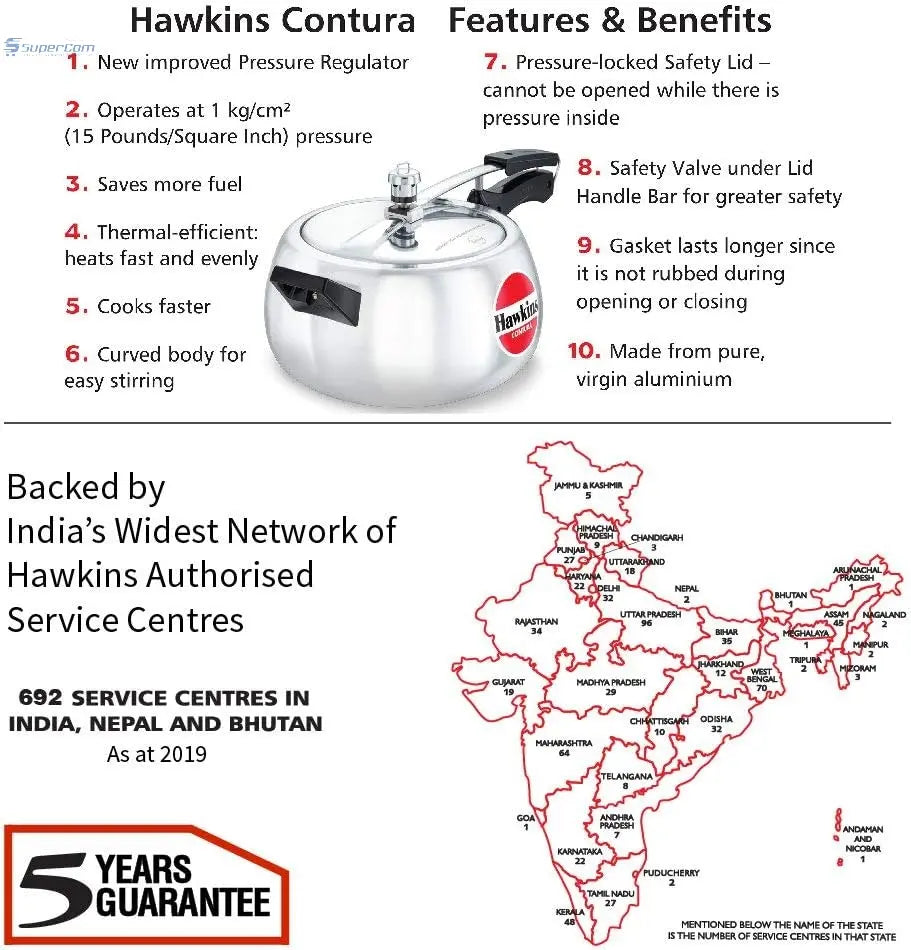 Hawkins Contura HC50 5-Litre Aluminium Pressure Cooker (Silver, Inner-Lid)