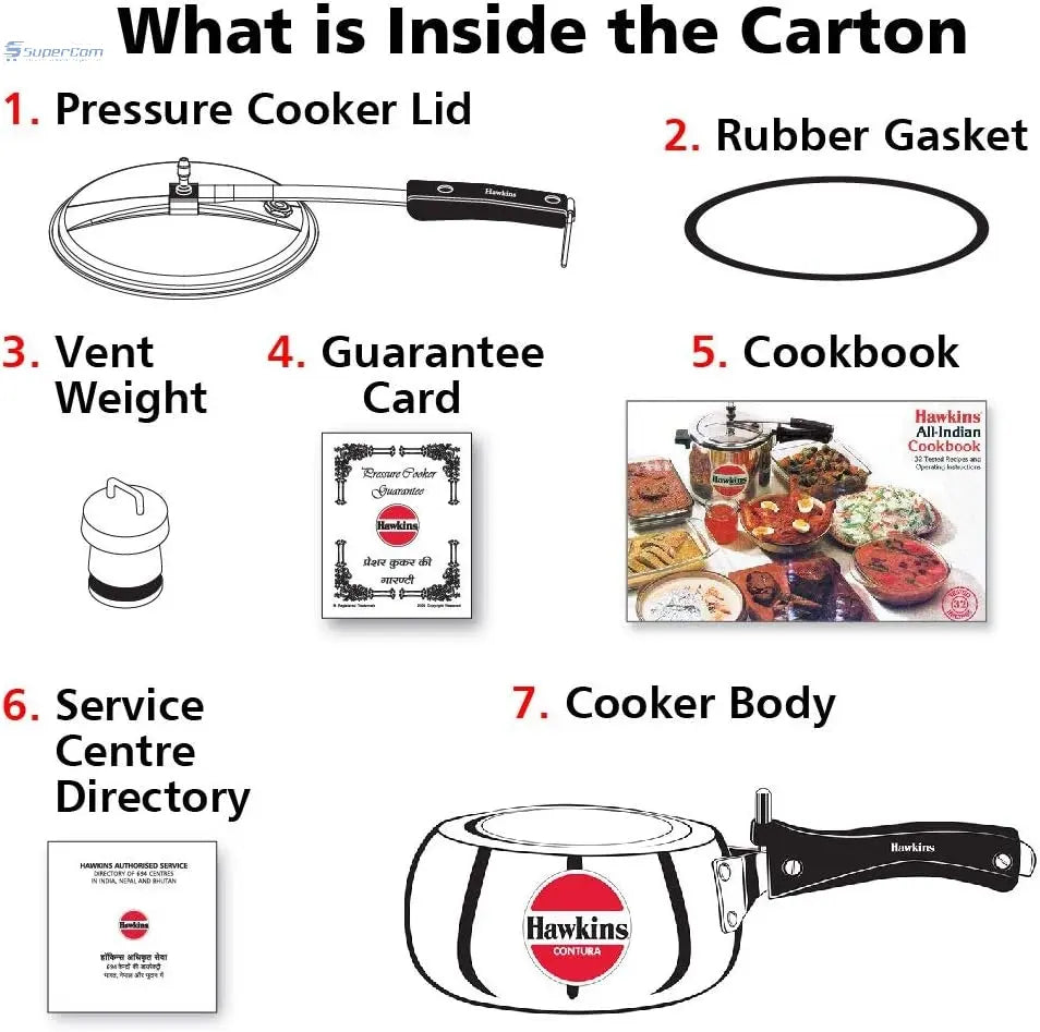 Hawkins HC20 2 Litre Contura Aluminium Pressure Cooker | Inner Lid, Silver