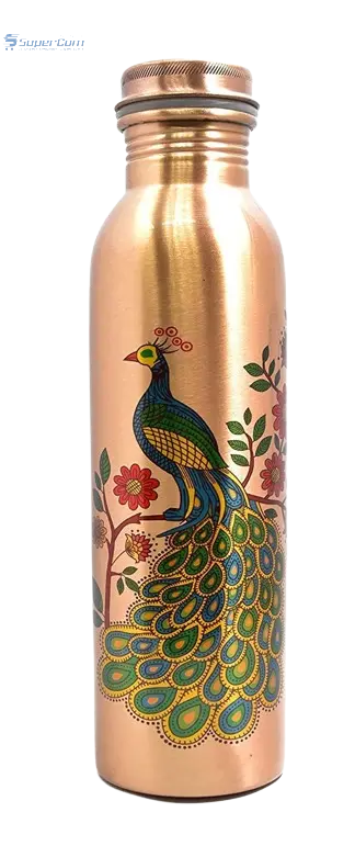 Peacock Design Copper Water Bottle – 32 oz | Artisan Ayurvedic Wellness - The Copper Veda Co.