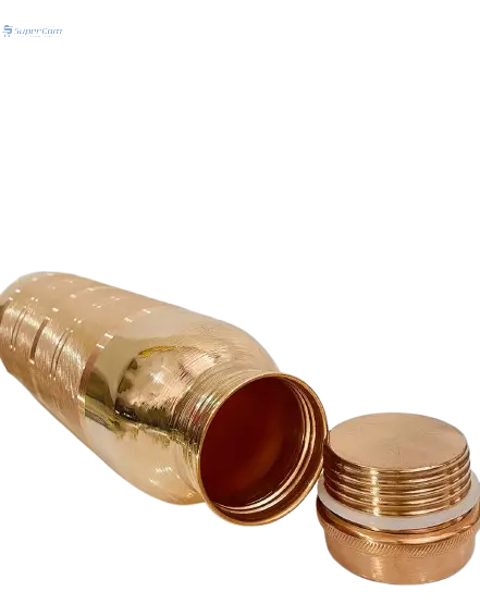 Pure Copper Water Bottle Silver Ring Design | Ayurvedic Wellness 32oz SuperCom