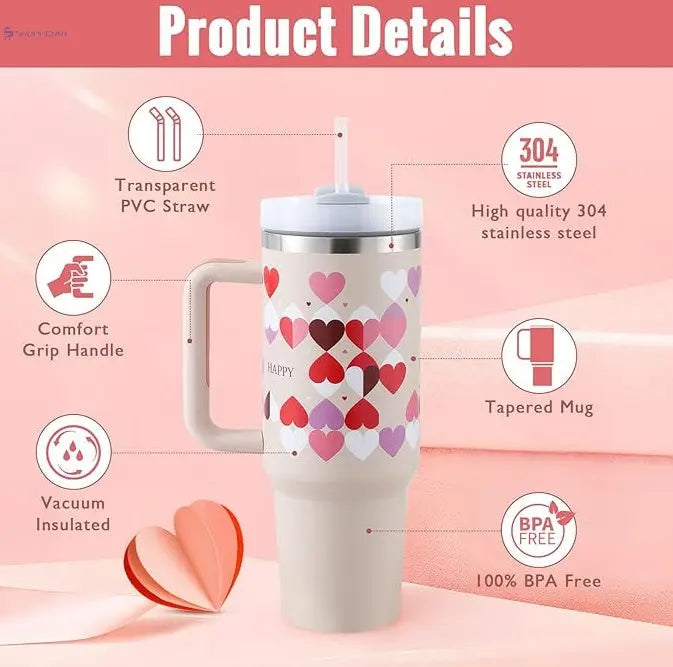 40 oz Insulated Tumbler with Handle & Straw – Stainless Steel Travel Mug, Spill Proof, Fits Car Cup Holder SuperCom