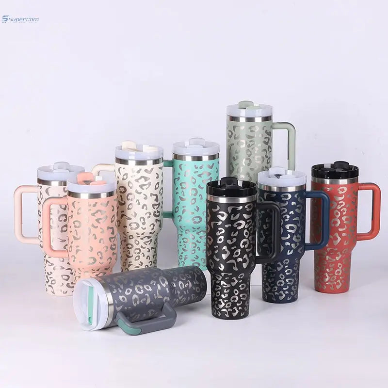 40 oz Insulated Tumbler with Handle & Straw – Stainless Steel Travel Mug, Spill Proof, Fits Car Cup Holder SuperCom
