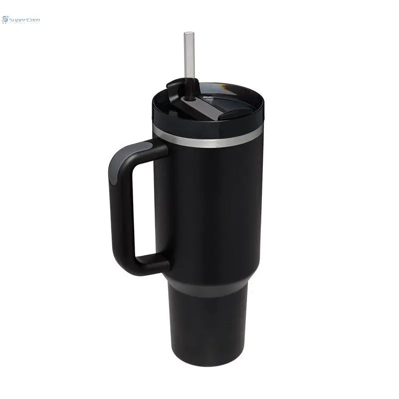 40 oz Insulated Tumbler with Handle & Straw – Stainless Steel Travel Mug, Spill Proof, Fits Car Cup Holder SuperCom