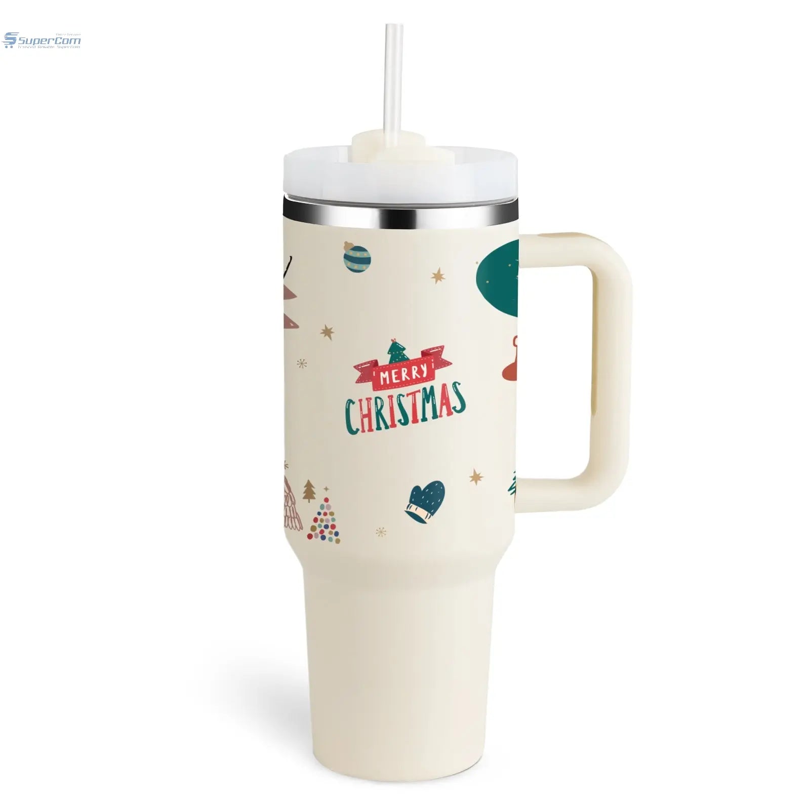 40 oz Insulated Tumbler with Handle & Straw – Stainless Steel Travel Mug, Spill Proof, Fits Car Cup Holder SuperCom