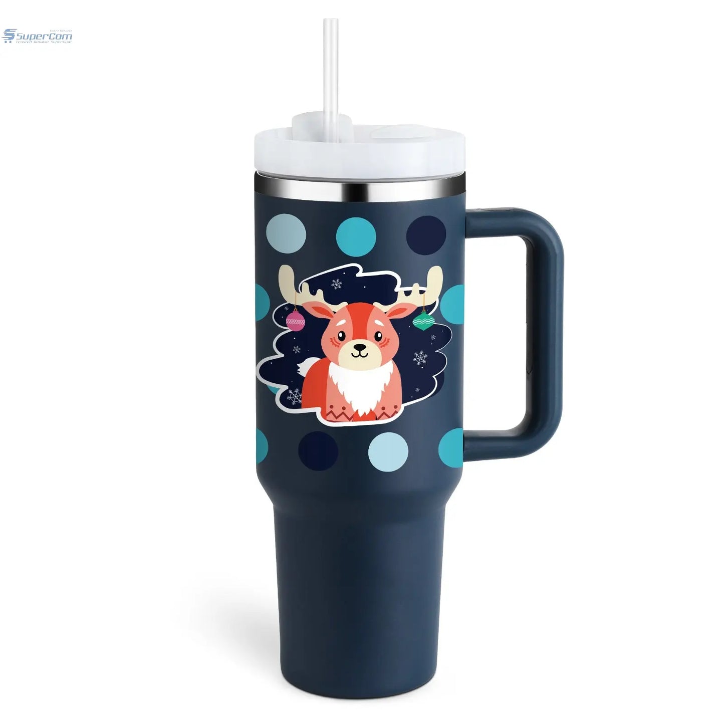 40 oz Insulated Tumbler with Handle & Straw – Stainless Steel Travel Mug, Spill Proof, Fits Car Cup Holder SuperCom