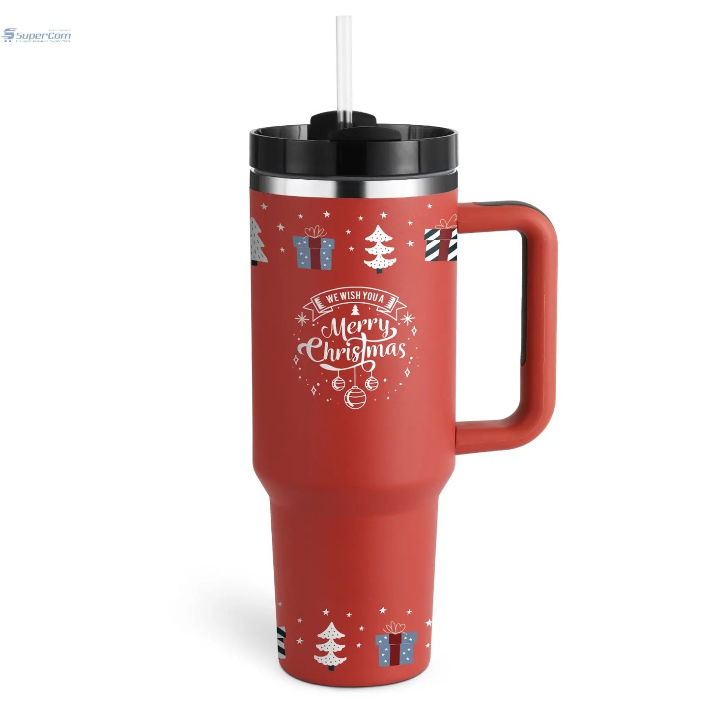 40 oz Insulated Tumbler with Handle & Straw – Stainless Steel Travel Mug, Spill Proof, Fits Car Cup Holder SuperCom