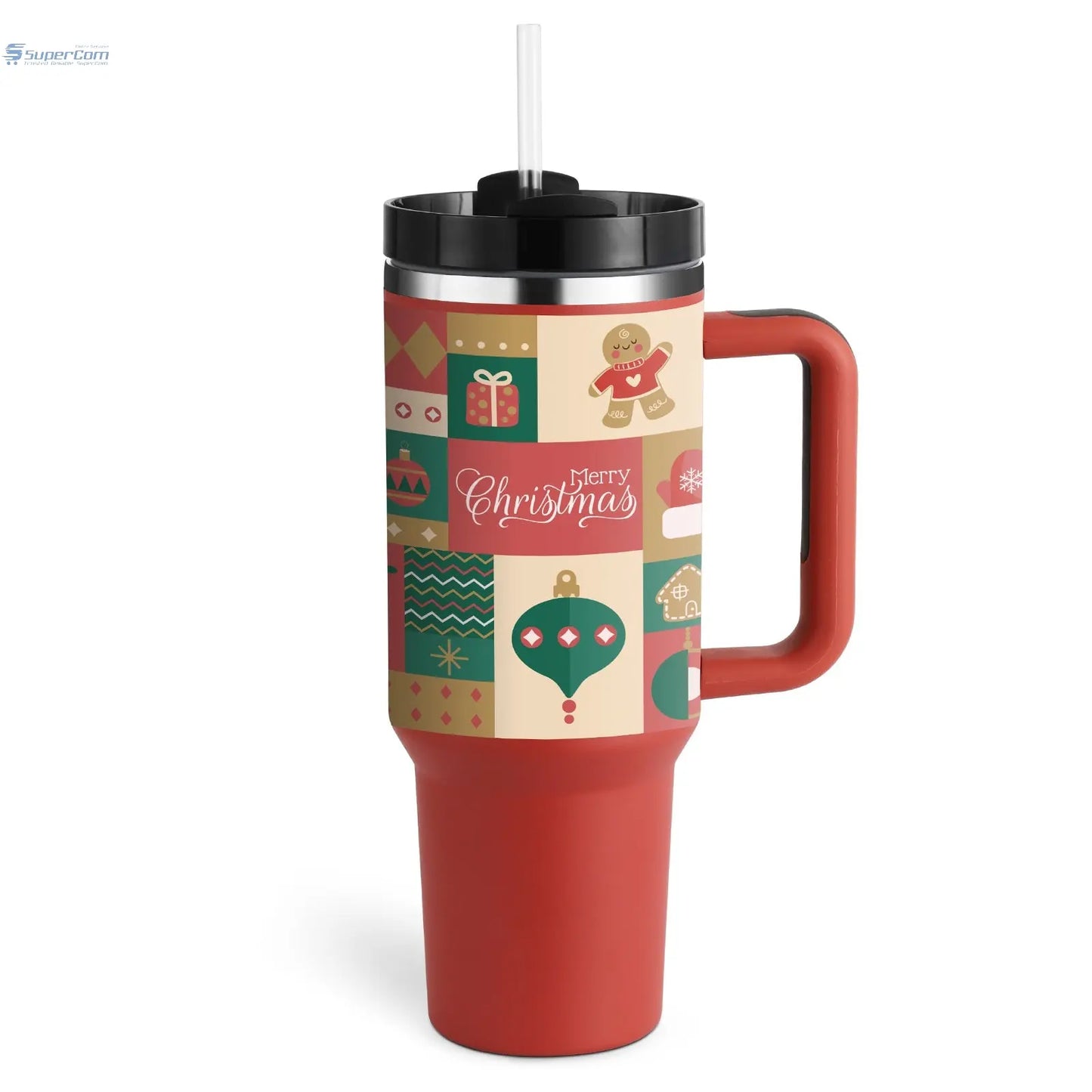 40 oz Insulated Tumbler with Handle & Straw – Stainless Steel Travel Mug, Spill Proof, Fits Car Cup Holder SuperCom
