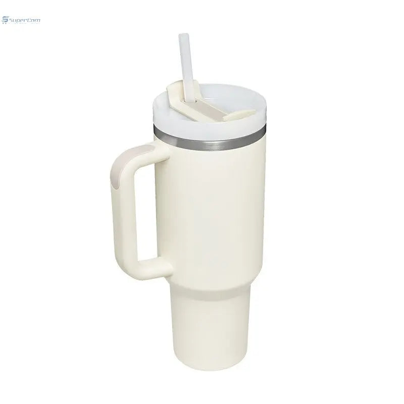 40 oz Insulated Tumbler with Handle & Straw – Stainless Steel Travel Mug, Spill Proof, Fits Car Cup Holder SuperCom