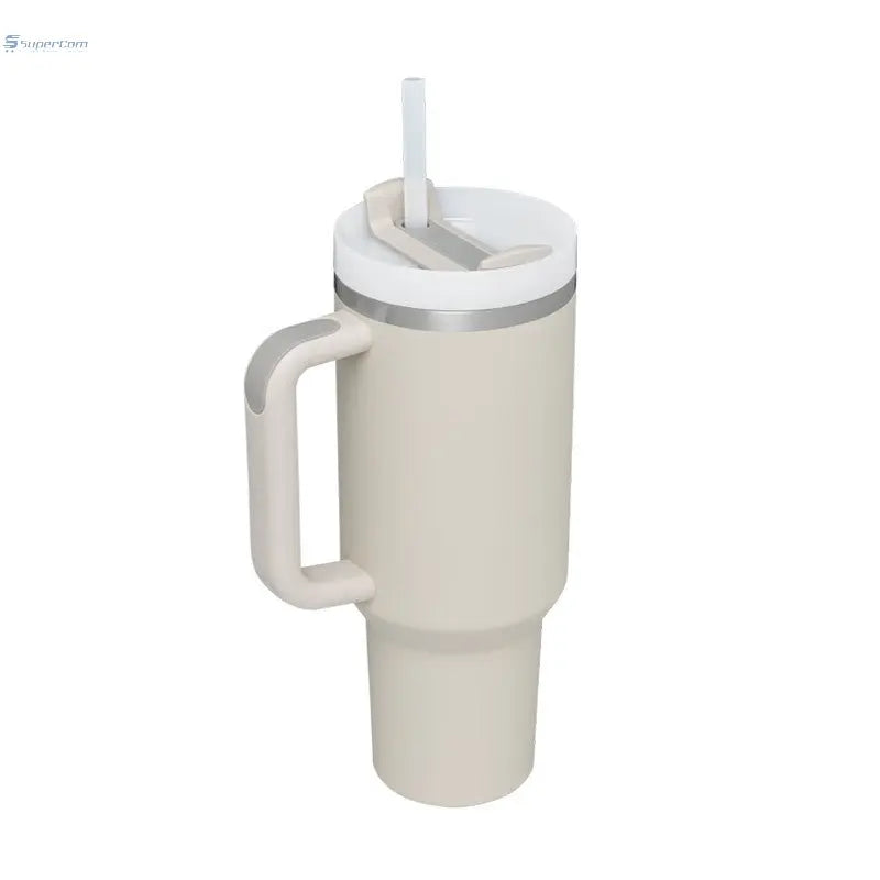 40 oz Insulated Tumbler with Handle & Straw – Stainless Steel Travel Mug, Spill Proof, Fits Car Cup Holder SuperCom