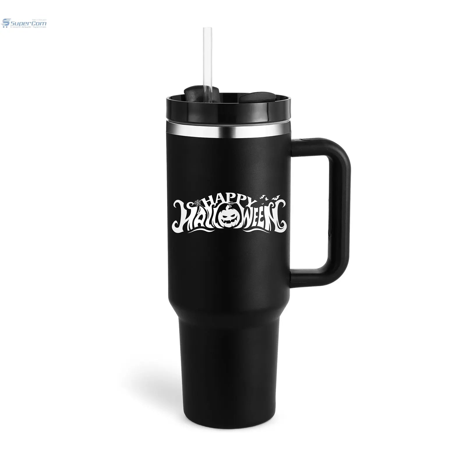40 oz Insulated Tumbler with Handle & Straw – Stainless Steel Travel Mug, Spill Proof, Fits Car Cup Holder SuperCom