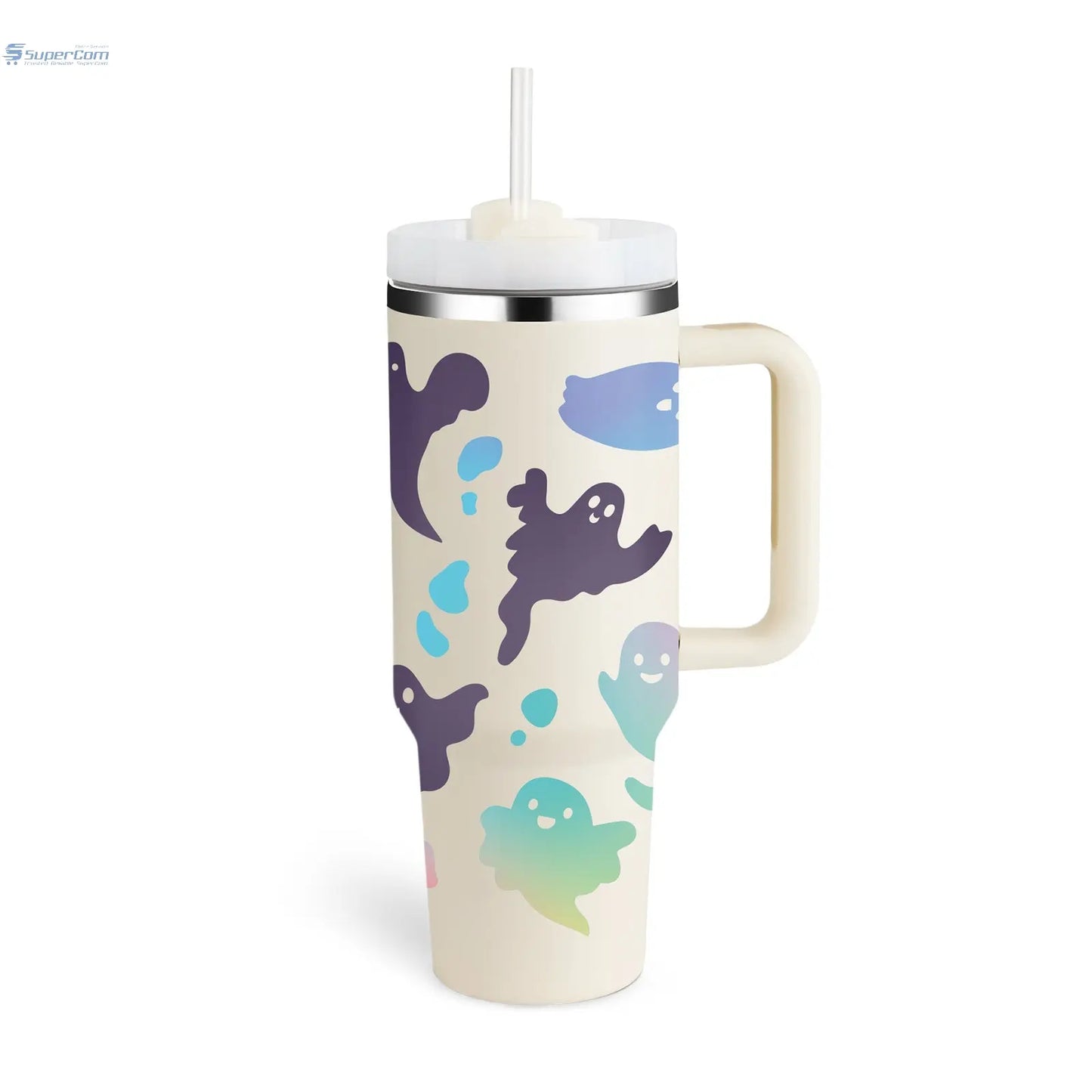 40 oz Insulated Tumbler with Handle & Straw – Stainless Steel Travel Mug, Spill Proof, Fits Car Cup Holder SuperCom