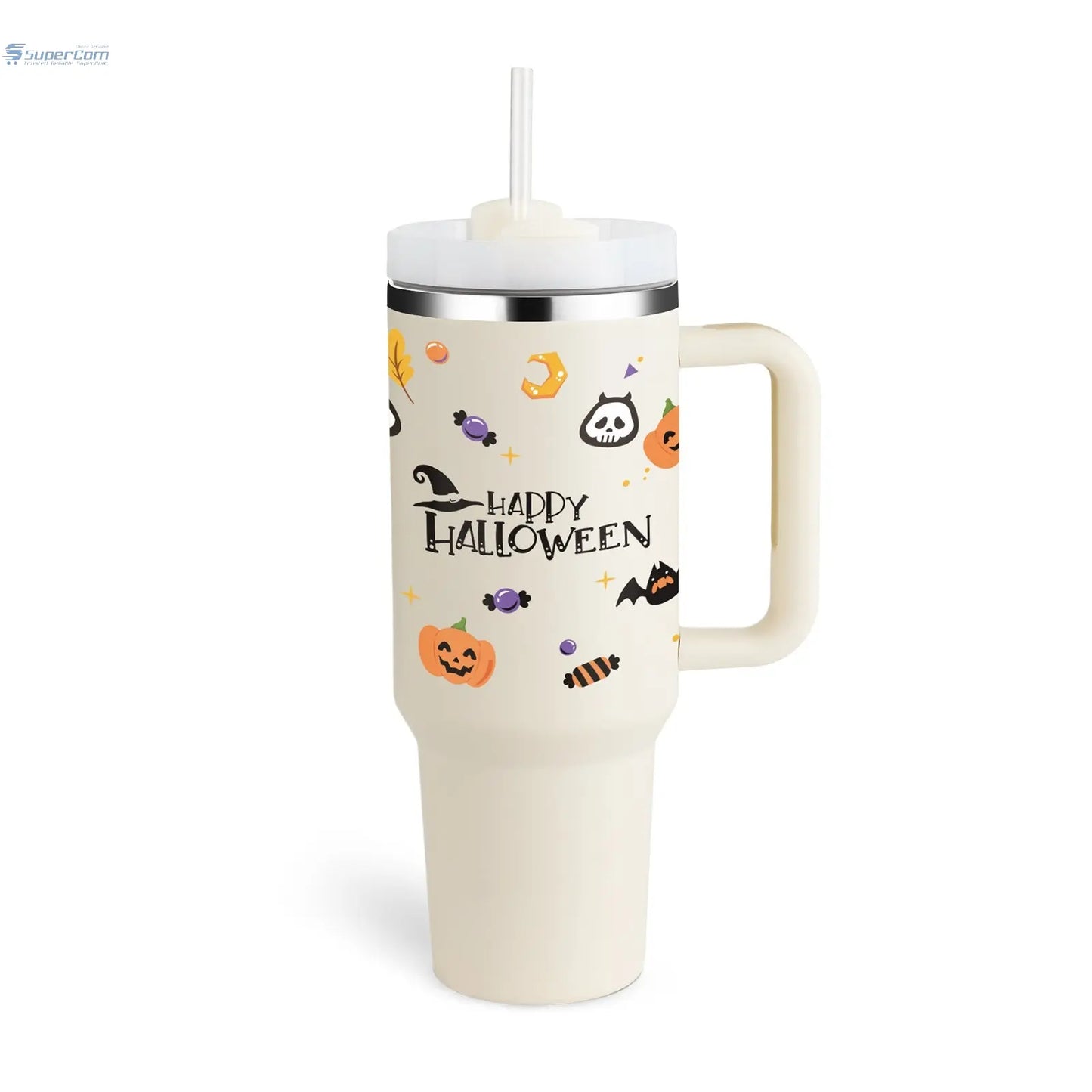 40 oz Insulated Tumbler with Handle & Straw – Stainless Steel Travel Mug, Spill Proof, Fits Car Cup Holder SuperCom