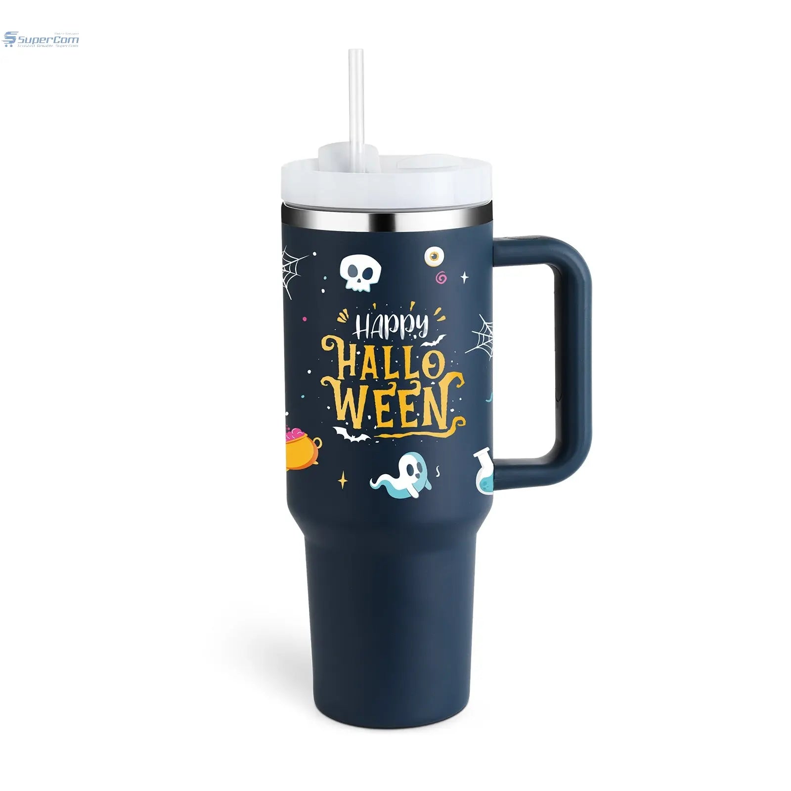 40 oz Insulated Tumbler with Handle & Straw – Stainless Steel Travel Mug, Spill Proof, Fits Car Cup Holder SuperCom