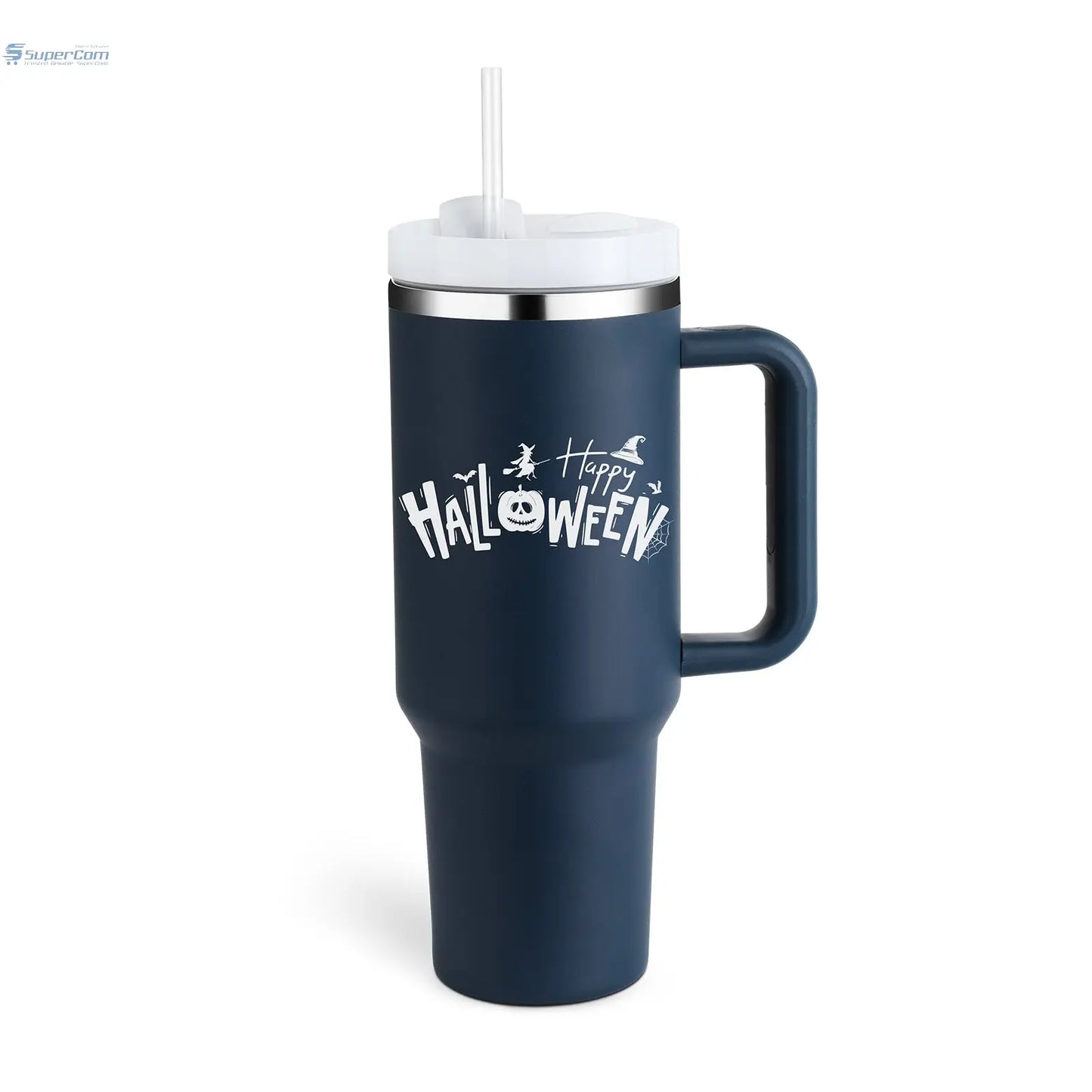 40 oz Insulated Tumbler with Handle & Straw – Stainless Steel Travel Mug, Spill Proof, Fits Car Cup Holder SuperCom