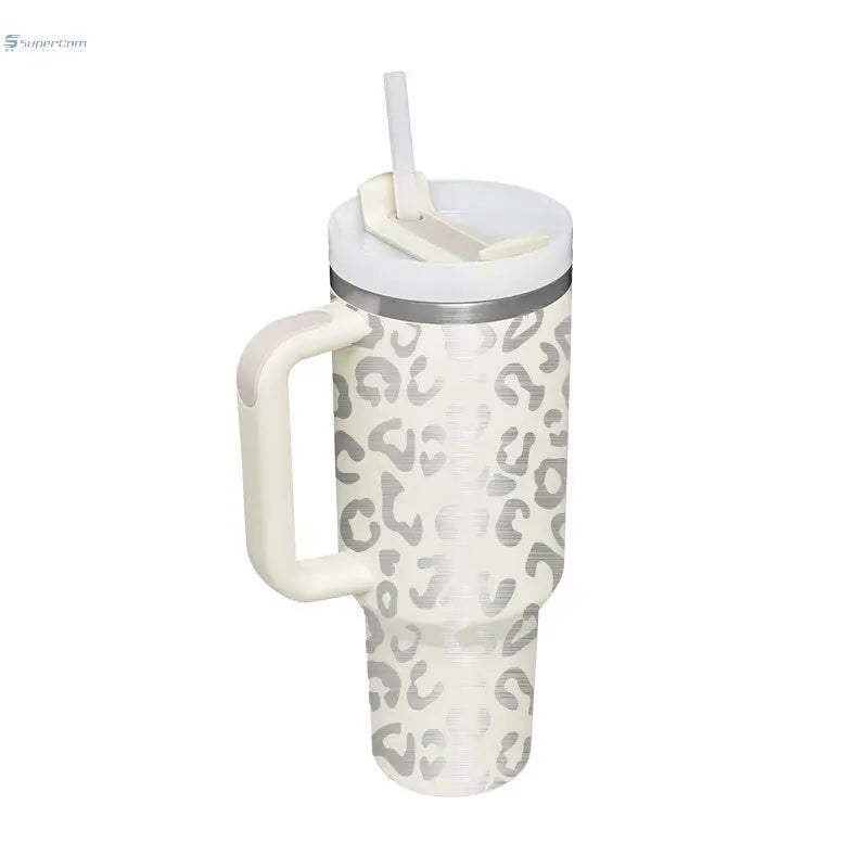 40 oz Insulated Tumbler with Handle & Straw – Stainless Steel Travel Mug, Spill Proof, Fits Car Cup Holder SuperCom