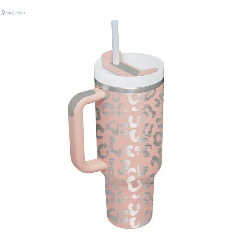 40 oz Insulated Tumbler with Handle & Straw – Stainless Steel Travel Mug, Spill Proof, Fits Car Cup Holder SuperCom