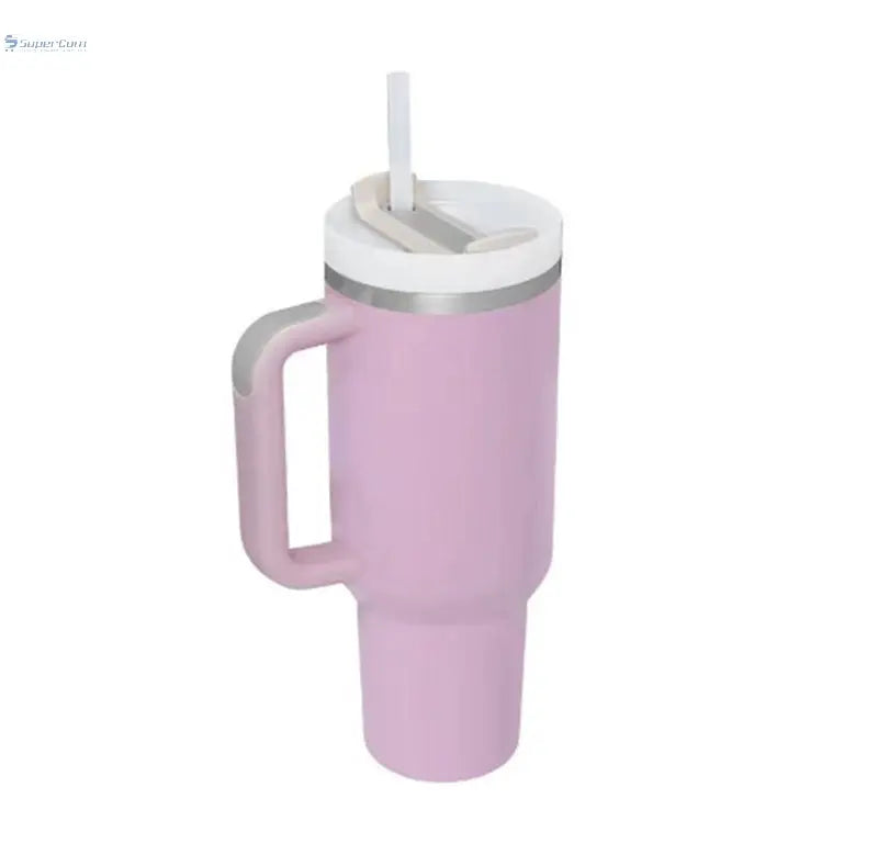 40 oz Insulated Tumbler with Handle & Straw – Stainless Steel Travel Mug, Spill Proof, Fits Car Cup Holder SuperCom