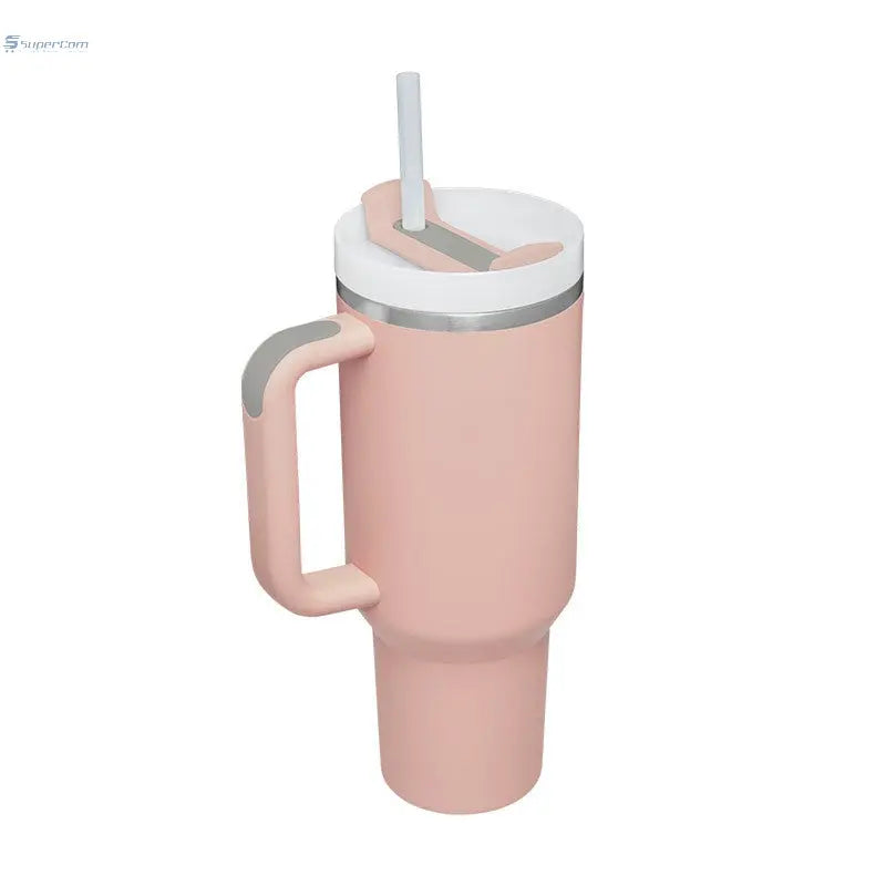 40 oz Insulated Tumbler with Handle & Straw – Stainless Steel Travel Mug, Spill Proof, Fits Car Cup Holder SuperCom