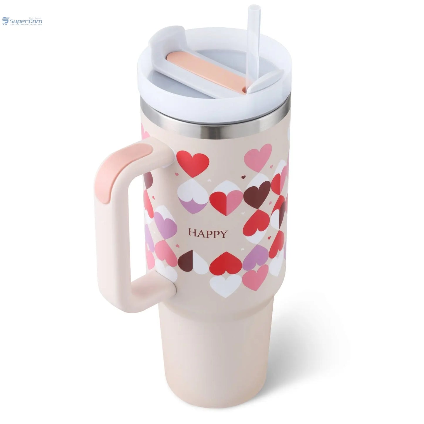 40 oz Insulated Tumbler with Handle & Straw – Stainless Steel Travel Mug, Spill Proof, Fits Car Cup Holder SuperCom