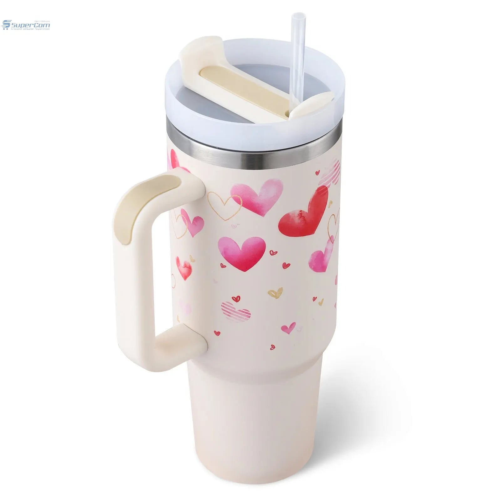 40 oz Insulated Tumbler with Handle & Straw – Stainless Steel Travel Mug, Spill Proof, Fits Car Cup Holder SuperCom