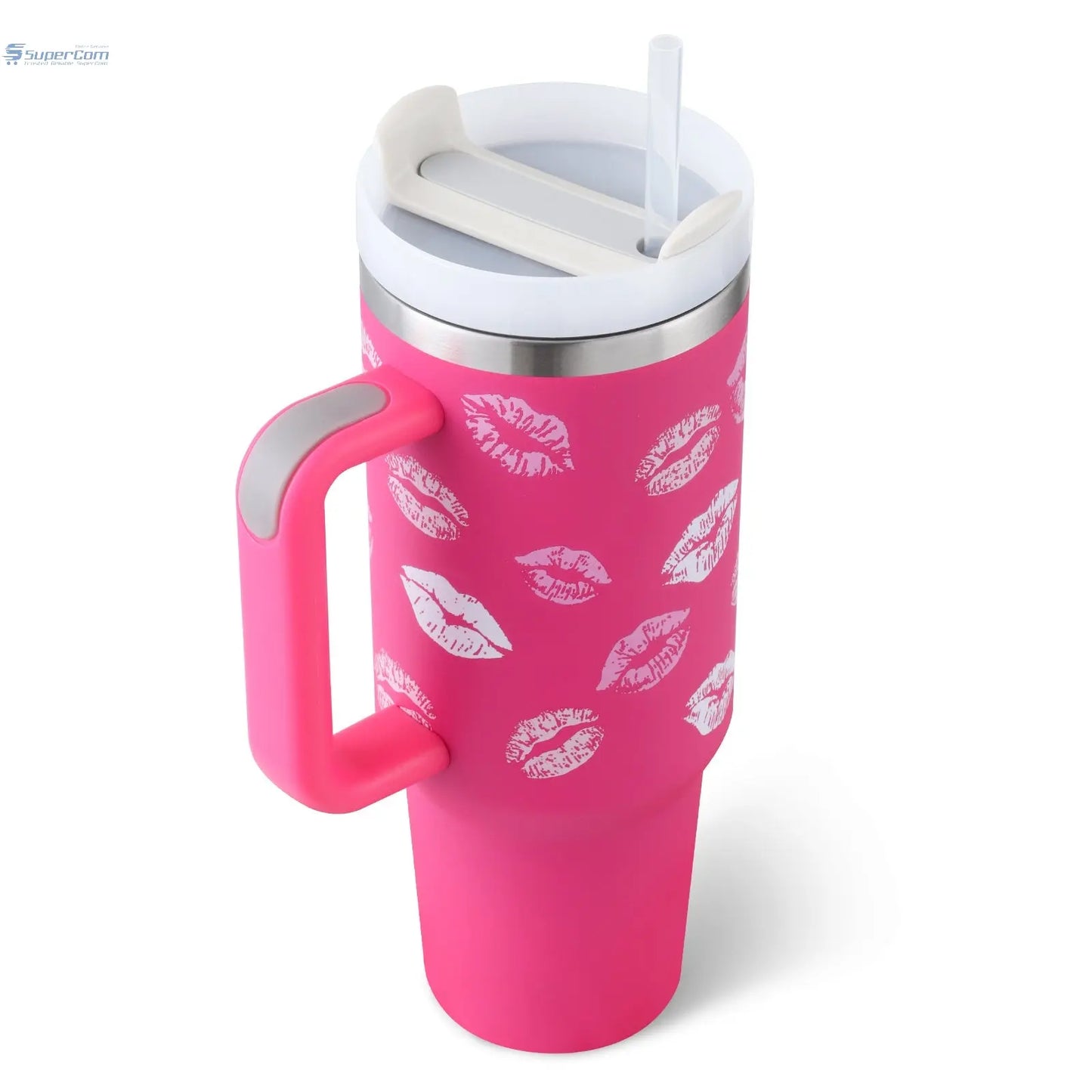 40 oz Insulated Tumbler with Handle & Straw – Stainless Steel Travel Mug, Spill Proof, Fits Car Cup Holder SuperCom
