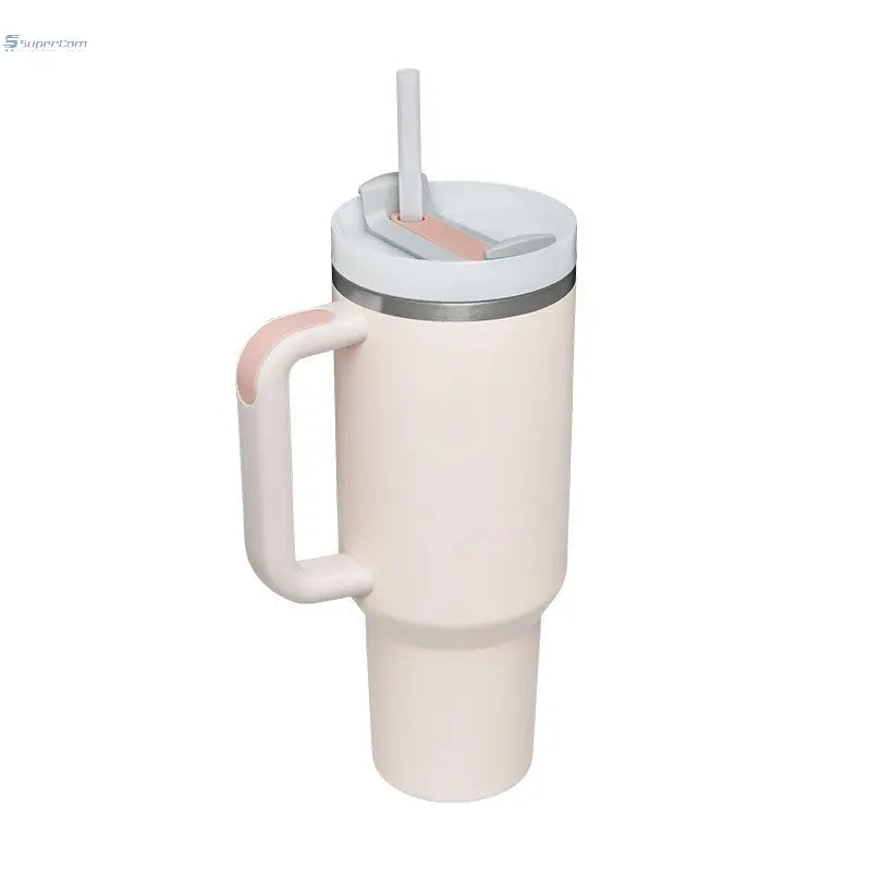 40 oz Insulated Tumbler with Handle & Straw – Stainless Steel Travel Mug, Spill Proof, Fits Car Cup Holder SuperCom