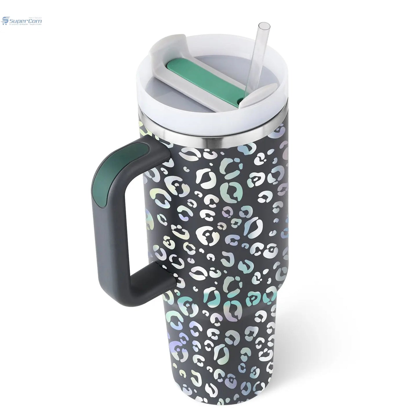 40 oz Insulated Tumbler with Handle & Straw – Stainless Steel Travel Mug, Spill Proof, Fits Car Cup Holder SuperCom