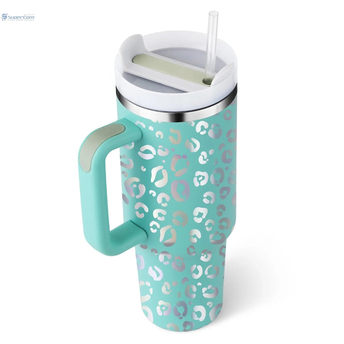 40 oz Insulated Tumbler with Handle & Straw – Stainless Steel Travel Mug, Spill Proof, Fits Car Cup Holder SuperCom