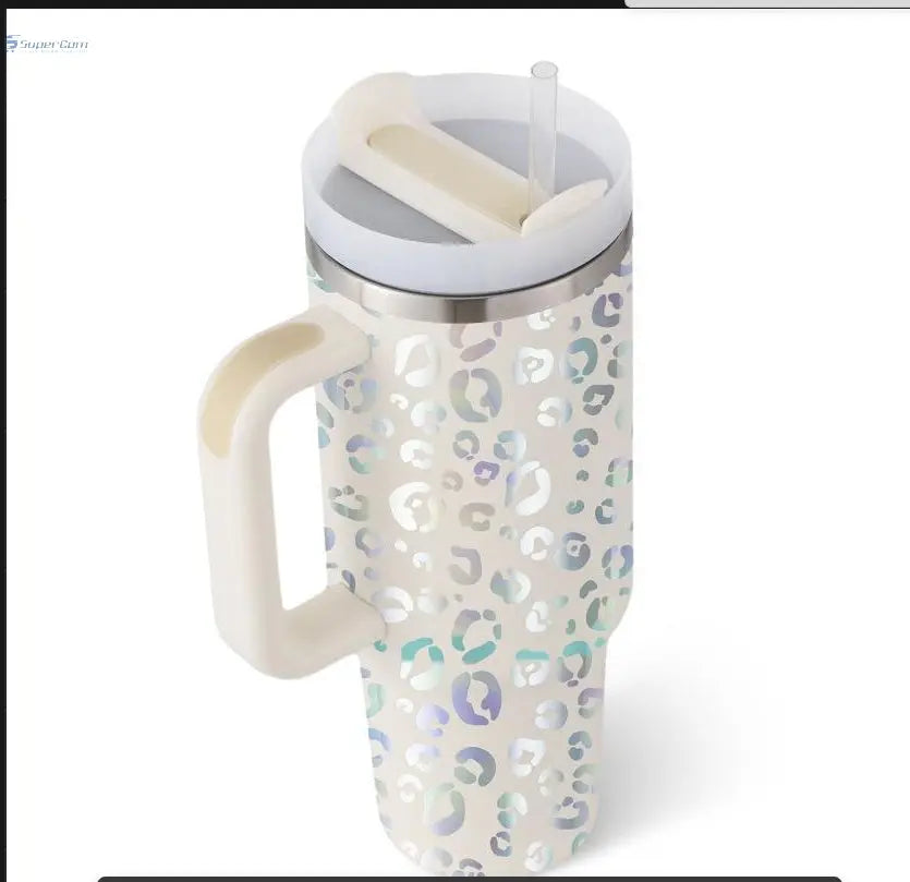 40 oz Insulated Tumbler with Handle & Straw – Stainless Steel Travel Mug, Spill Proof, Fits Car Cup Holder SuperCom