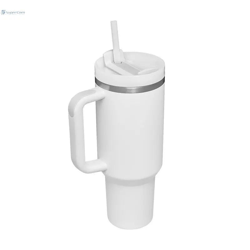40 oz Insulated Tumbler with Handle & Straw – Stainless Steel Travel Mug, Spill Proof, Fits Car Cup Holder SuperCom