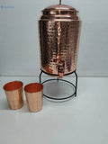 5 Liter Pure Copper Water Dispenser Set with Stand & Glasses – BPA-Free, Hammered Ayurvedic Jug for Home & Office | Detox & Alkaline Benefits - SuperCom Online Services