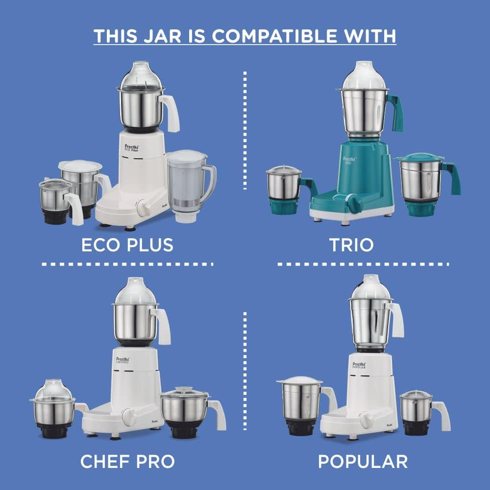Preethi MGA515 Medium Mixer Jar for Eco Twin, Eco Plus, Nitro and Blue Leaf, 1-Liter, Silver