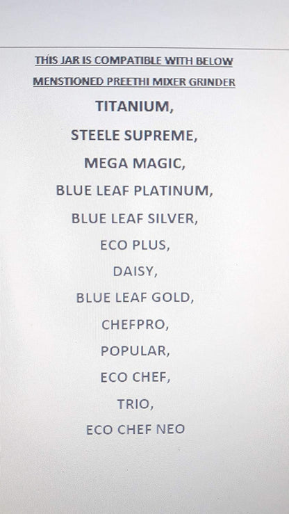 Preethi MGA 513 1.5L Replacement Mixer Jar | Fits Blue Leaf & Eco Plus