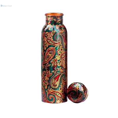 Green Floral Copper Water Bottle – 32 Oz | 100% Pure Ayurvedic Copper - The Copper Veda Co.
