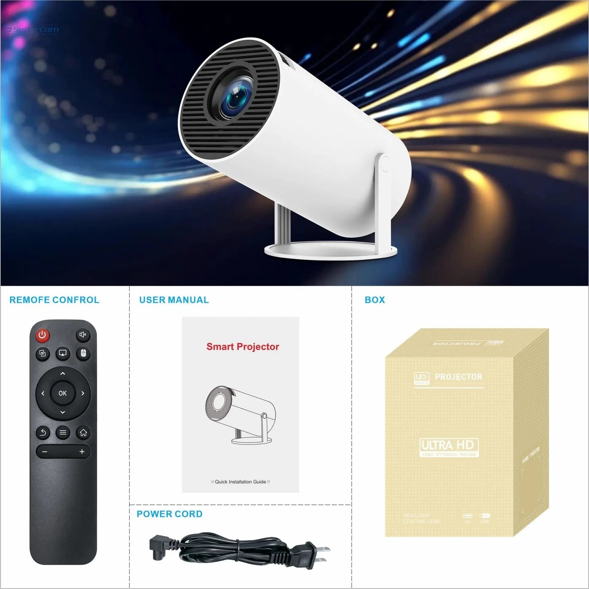 HY300 Pro Projector Home Theater Entertainment Portable Small Projector SuperCom