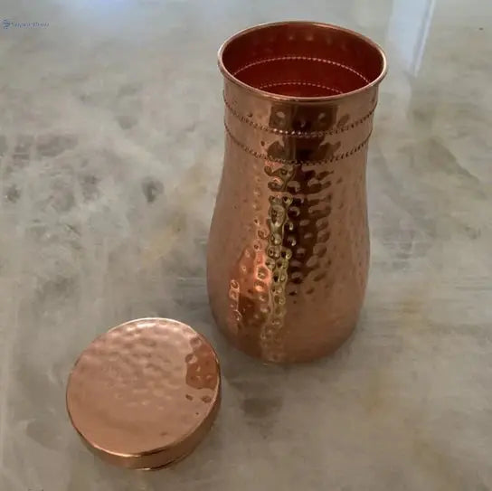 Ayurvedic Copper Carafe for Nightstand & Dining | Hammered Pure Copper – 1200 mL - The Copper Veda Co.