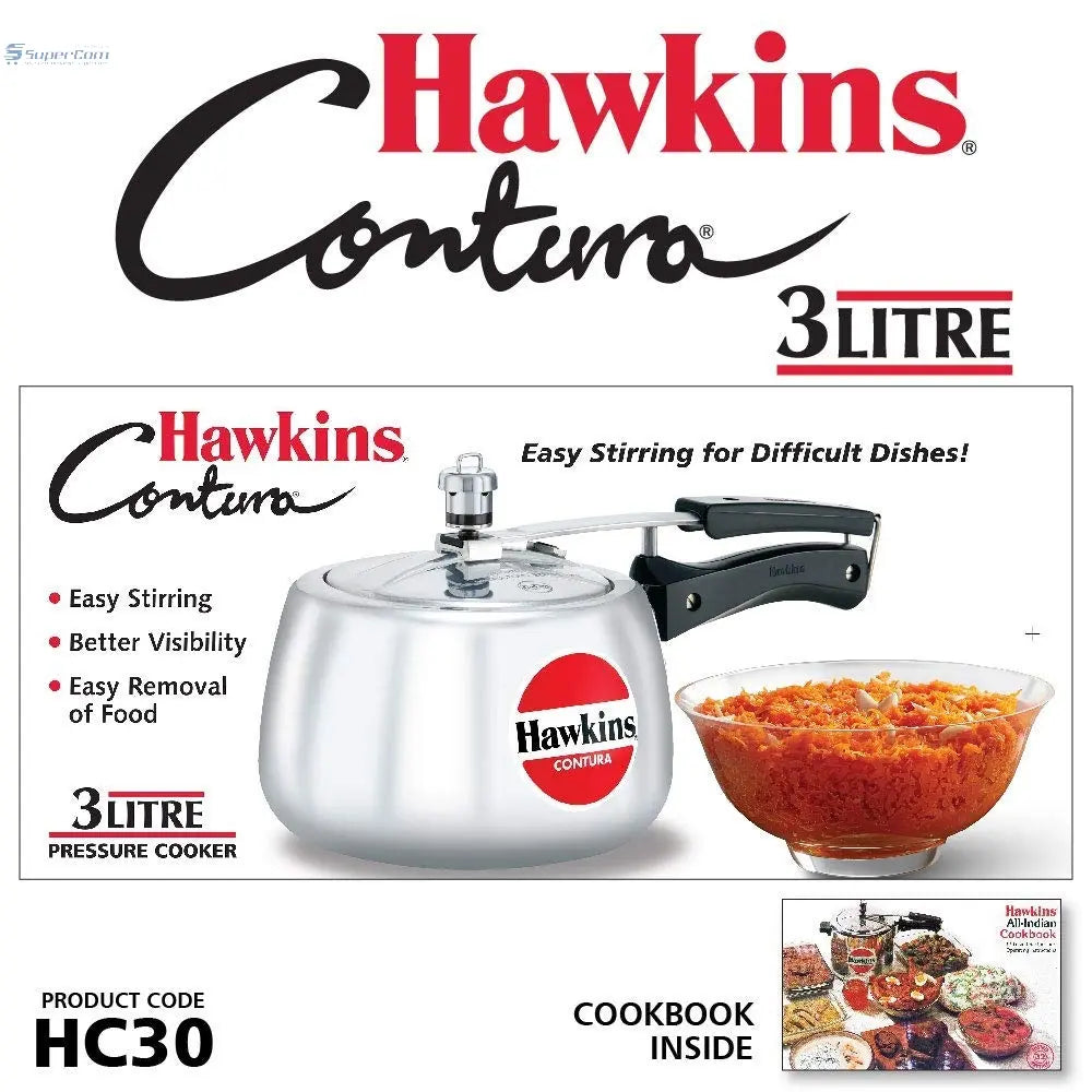 Hawkins 3 Litre Contura Pressure Cooker, Handi Inner Lid Cooker, Silver (HC30) - SuperCom Online Services