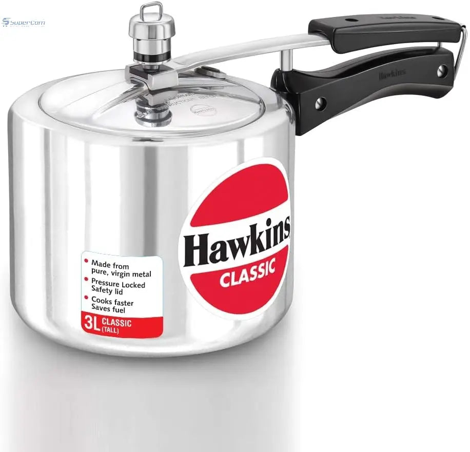 Hawkins CL3T 3-Liter Classic Tall Aluminium Pressure Cooker (Silver, Inner Lid)