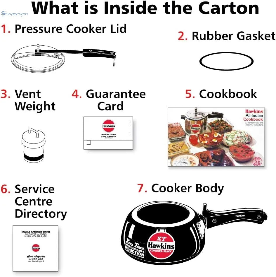 Hawkins CXT20 2-L Contura Black XT Hard-Anodised Pressure Cooker (Inner-Lid)