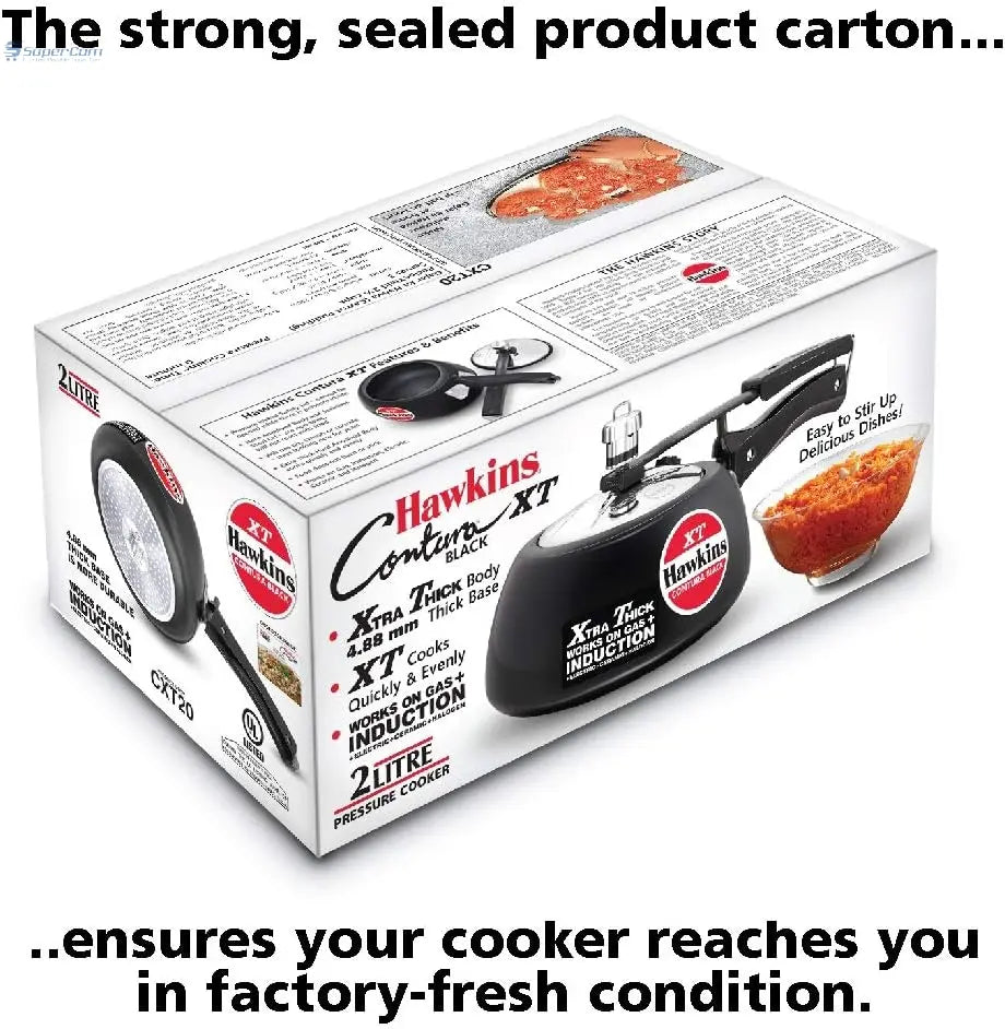 Hawkins CXT20 2-L Contura Black XT Hard-Anodised Pressure Cooker (Inner-Lid)