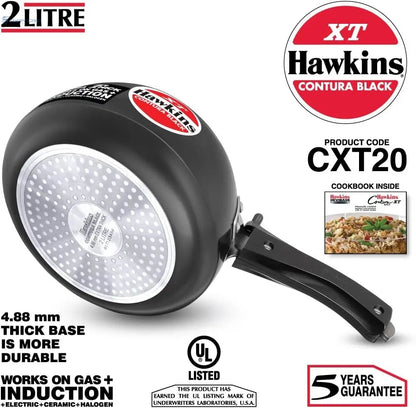 Hawkins CXT20 2-L Contura Black XT Hard-Anodised Pressure Cooker (Inner-Lid)